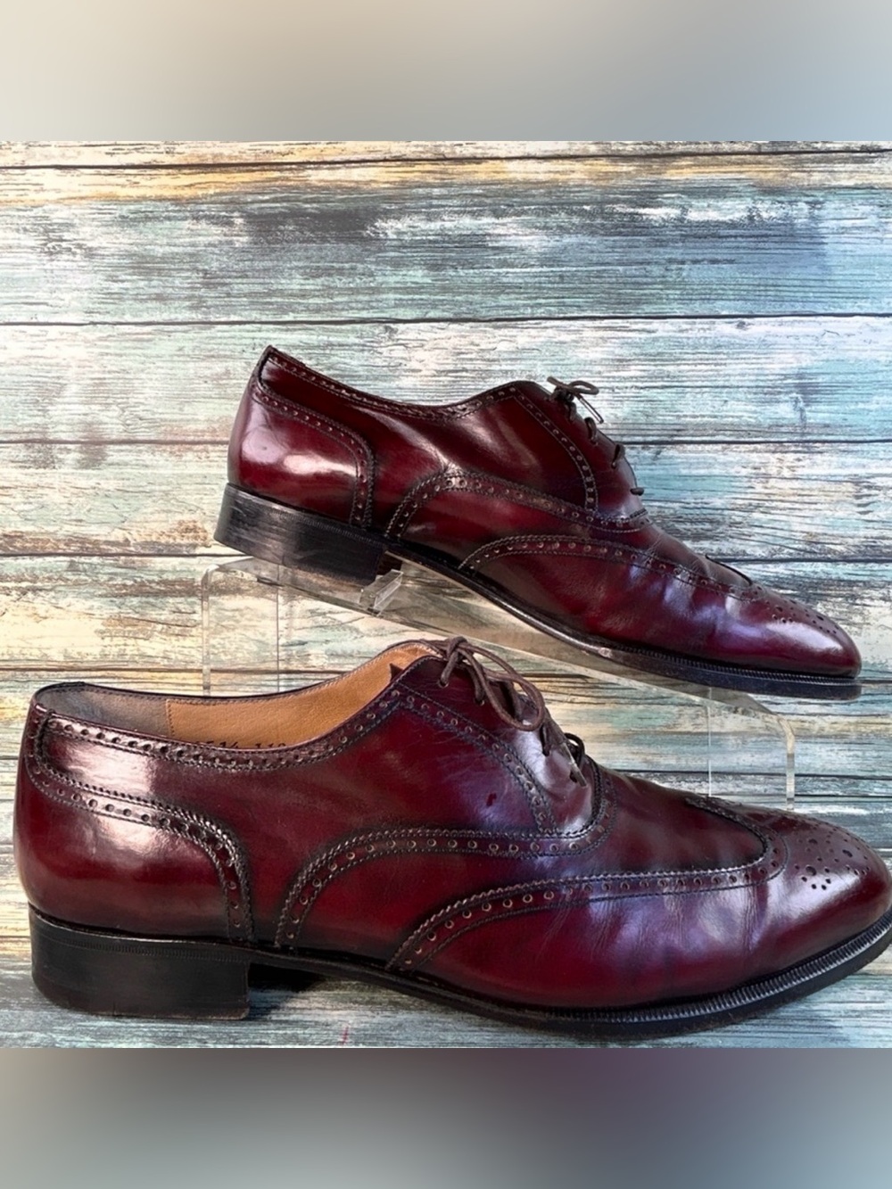 Salvatore Ferragamo Wingtip Oxford Shoes Mens 9.5 Wide Burgundy Leather Dress